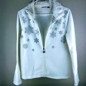 Embroidered long sleeve full zip up sweater size M
